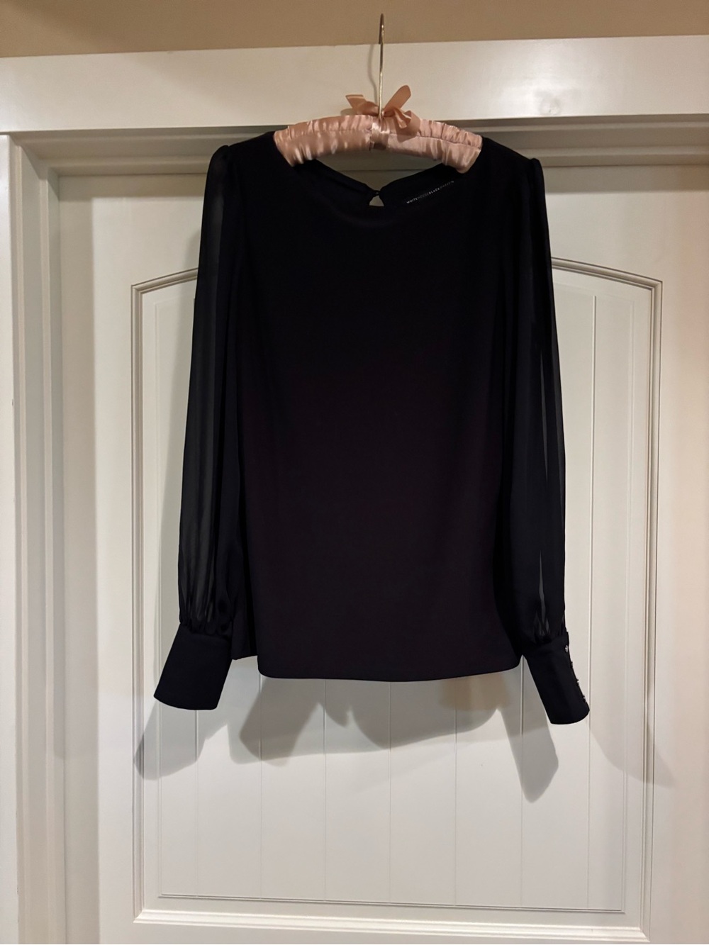 NWOT White House Black Market Black Long-Sleeve Sheer-Sleeve Blouse